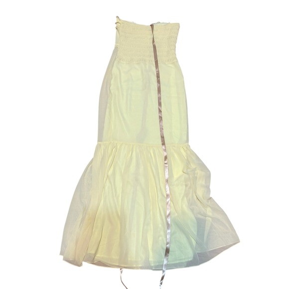 MESHKI Olivette Strapless Ruffle Maxi Dress Yellow Mermaid Fishtail Gown Size S - Picture 5 of 5